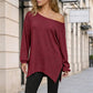 👚New Arrivals - Off-Shoulder Blouse with Side Split – Flowing Drape & Modern Edge for Any Casual Occasion
