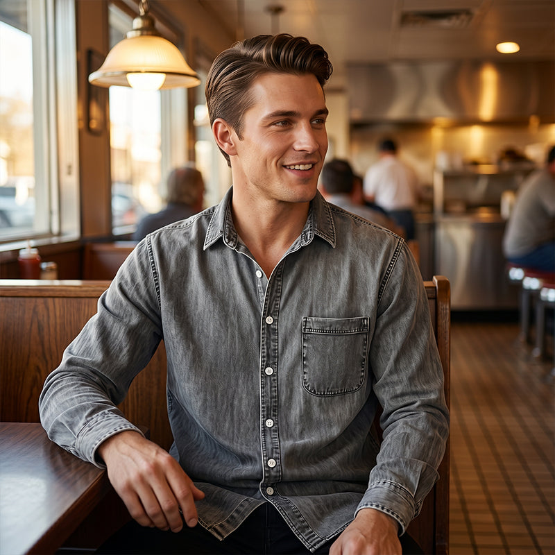 ⏰Last Day Sale 54% Off 💃 Men's Retro Washed Denim Shirt