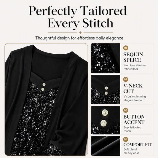 Women's Sequin Patchwork Mock Two-Piece Top