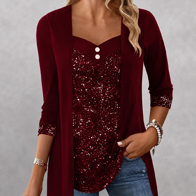 Women's Sequin Patchwork Mock Two-Piece Top