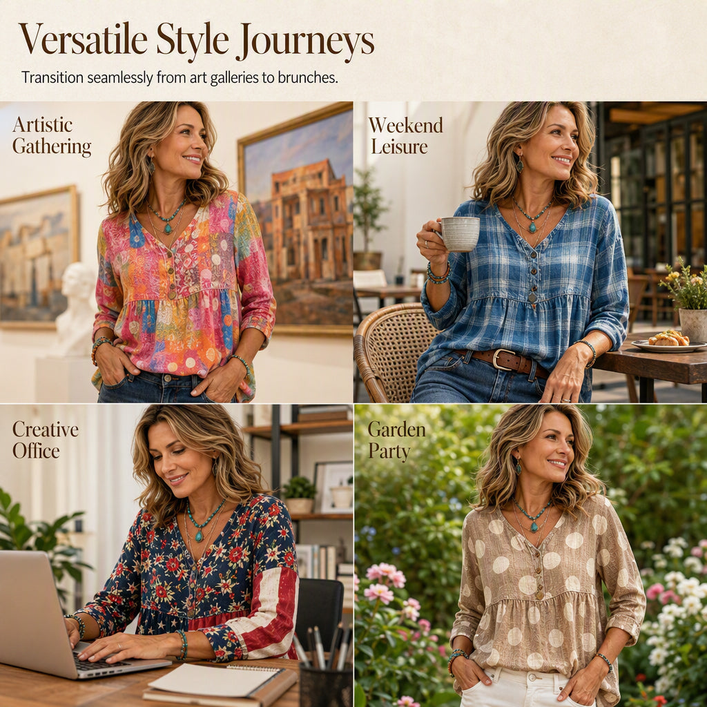 Women's Loose Fit V-Neck Casual Blouse