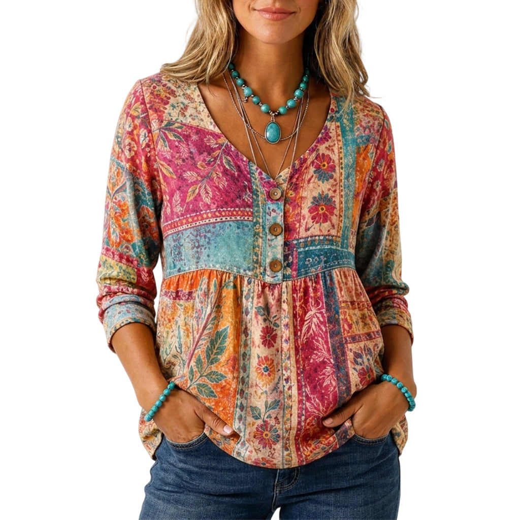 Women's Loose Fit V-Neck Casual Blouse