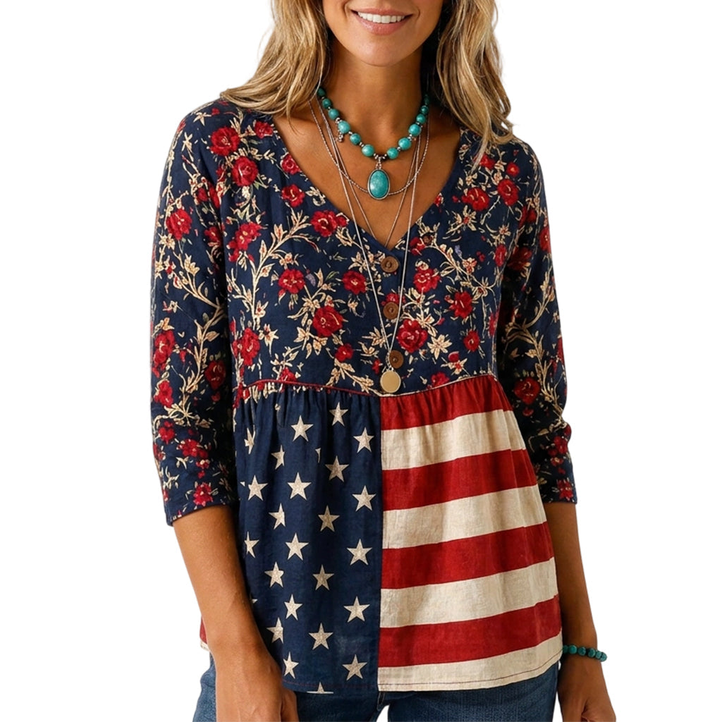 Women's Loose Fit V-Neck Casual Blouse