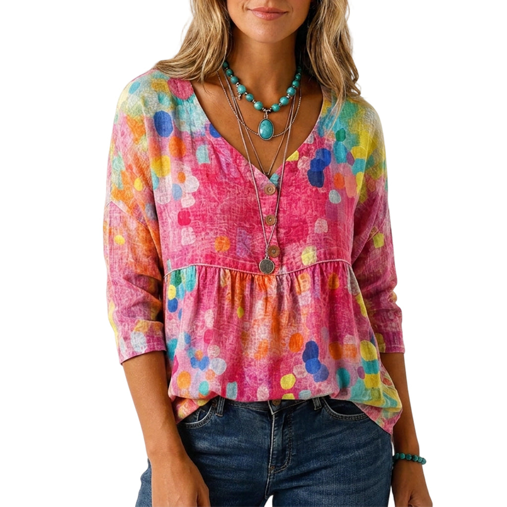 Women's Loose Fit V-Neck Casual Blouse