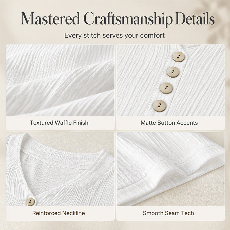 Women's Casual V-Neck Short Sleeve Textured Crinkle Top