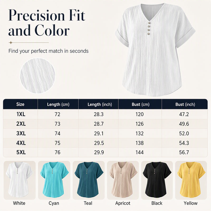 Women's Casual V-Neck Short Sleeve Textured Crinkle Top