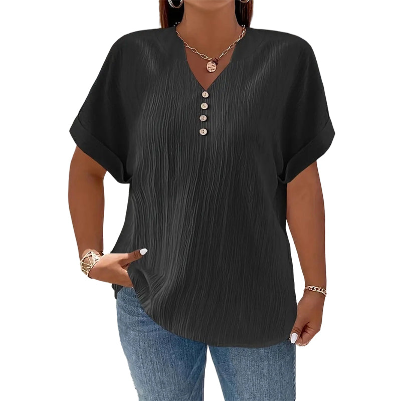 Women's Casual V-Neck Short Sleeve Textured Crinkle Top