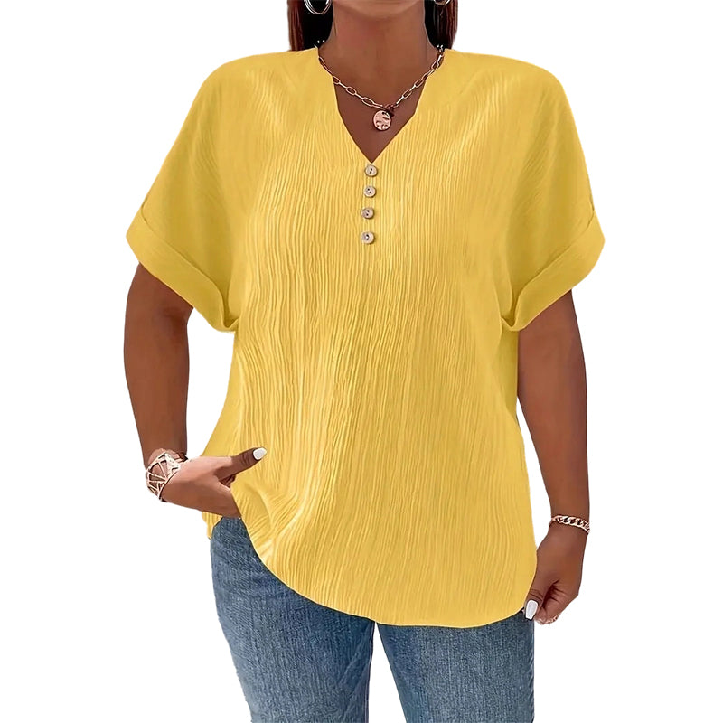 Women's Casual V-Neck Short Sleeve Textured Crinkle Top