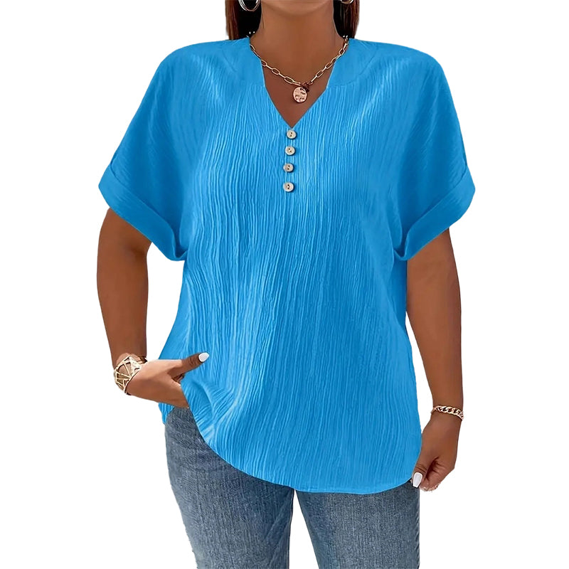 Women's Casual V-Neck Short Sleeve Textured Crinkle Top