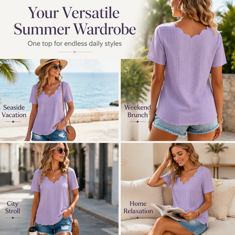 Breathable Jacquard V-Neck Top
