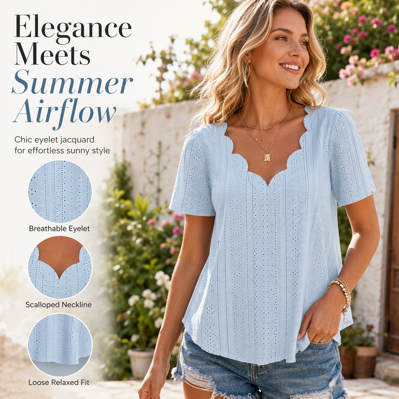 Breathable Jacquard V-Neck Top