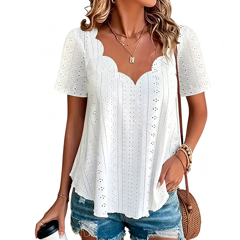 Breathable Jacquard V-Neck Top