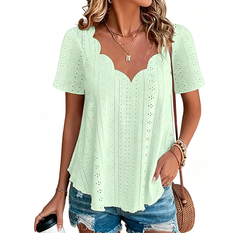 Breathable Jacquard V-Neck Top