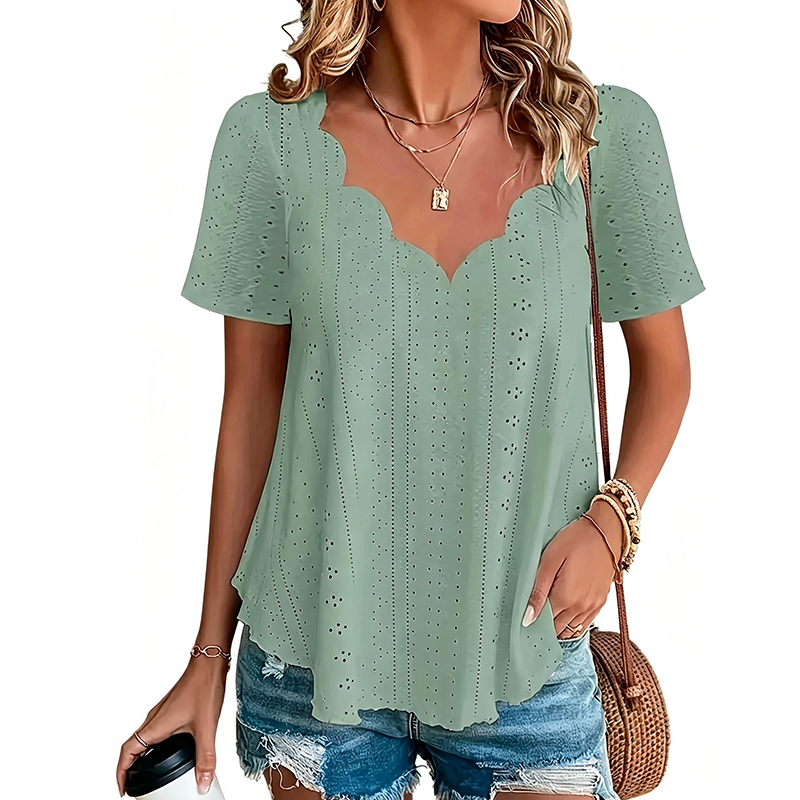 Breathable Jacquard V-Neck Top