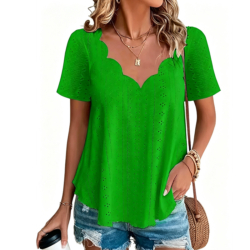 Breathable Jacquard V-Neck Top