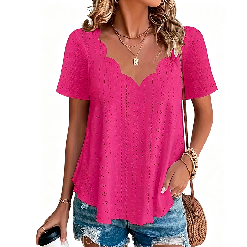 Breathable Jacquard V-Neck Top