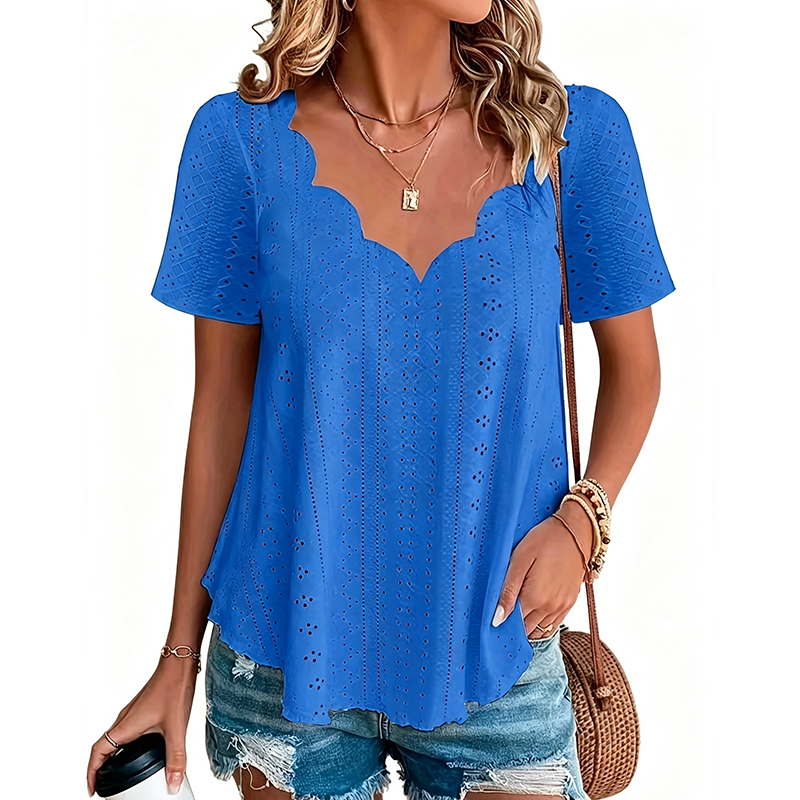 Breathable Jacquard V-Neck Top