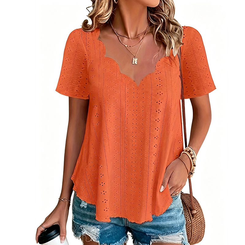 Breathable Jacquard V-Neck Top