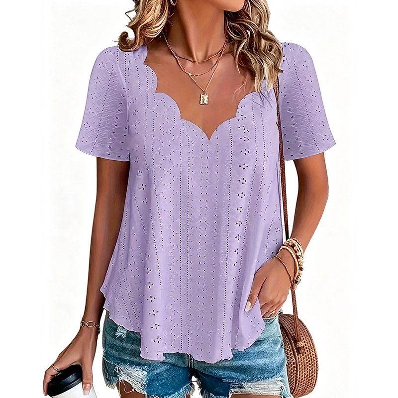 Breathable Jacquard V-Neck Top