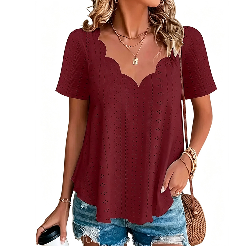 Breathable Jacquard V-Neck Top