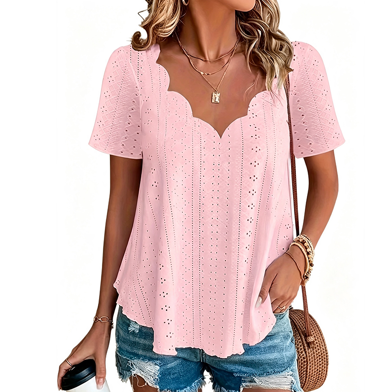 Breathable Jacquard V-Neck Top