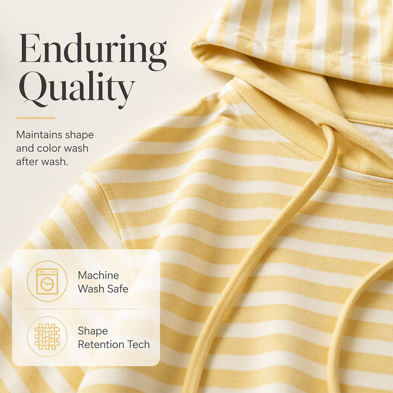 👚Women Loose Striped Hooded Pullover Casual 3/4 Sleeve Hoodie – Effortless Comfort for Everyday Style