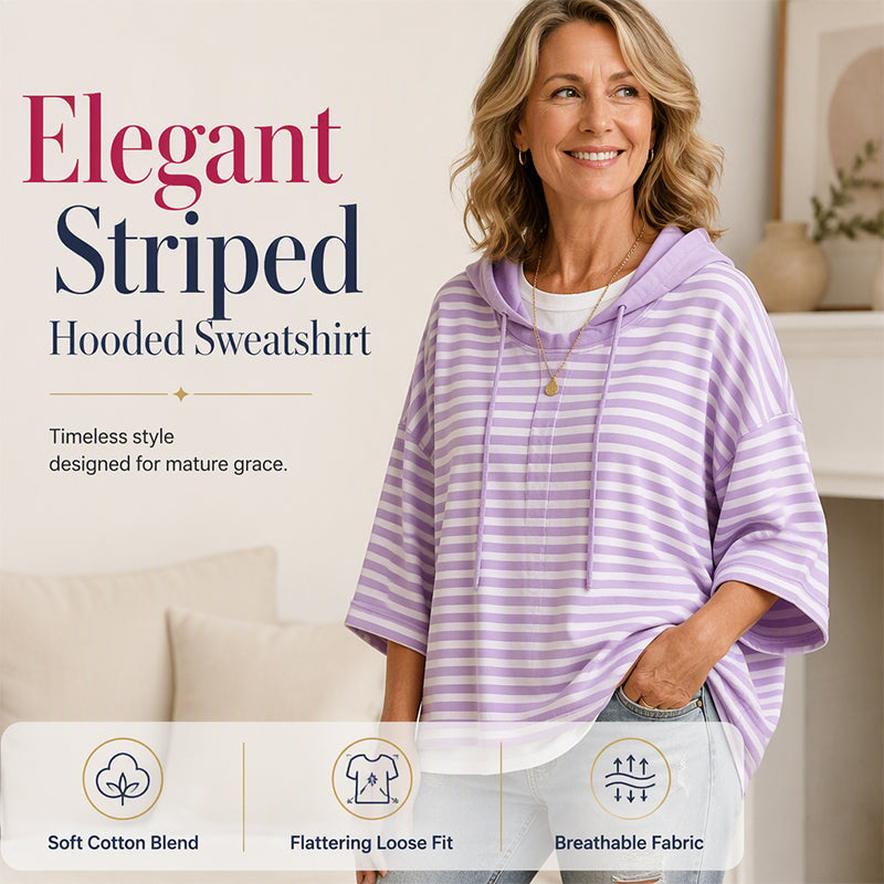 👚Women Loose Striped Hooded Pullover Casual 3/4 Sleeve Hoodie – Effortless Comfort for Everyday Style