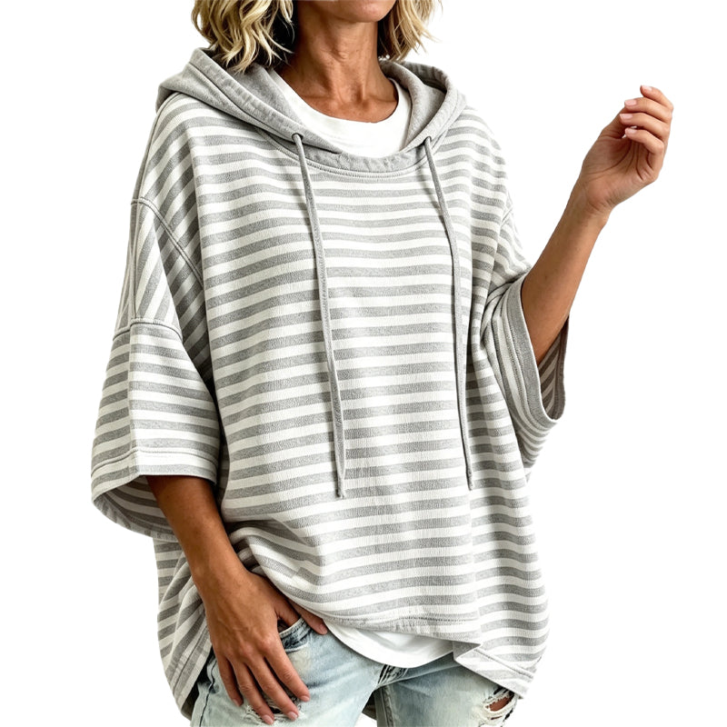 👚Women Loose Striped Hooded Pullover Casual 3/4 Sleeve Hoodie – Effortless Comfort for Everyday Style