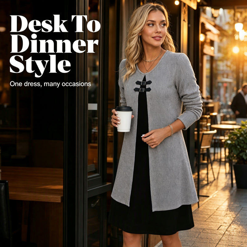 Women's Casual Ribbed Knit Long Sleeve Dress