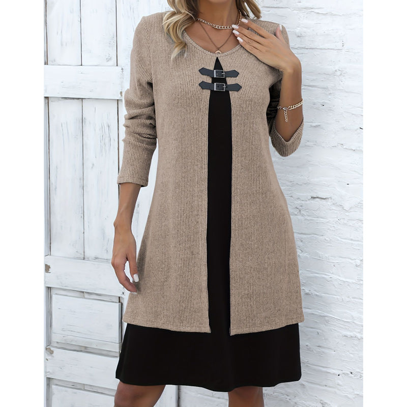 Women's Casual Ribbed Knit Long Sleeve Dress