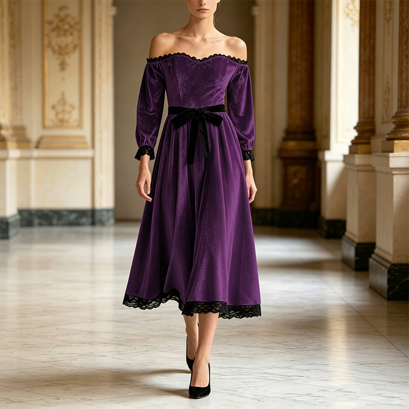 Women's Off-Shoulder Velvet Midi Dress