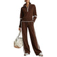 ✨ Effortless Comfort | Women's Half-Zip Top & Wide-Leg Pants 2-Piece Set