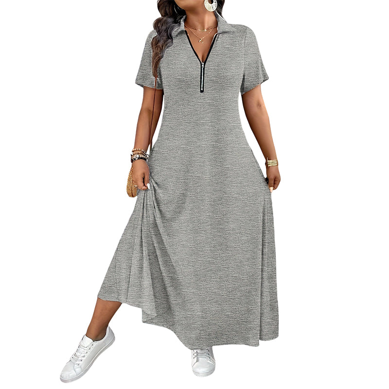 Women's Casual Solid Color Zipper Maxi Dress