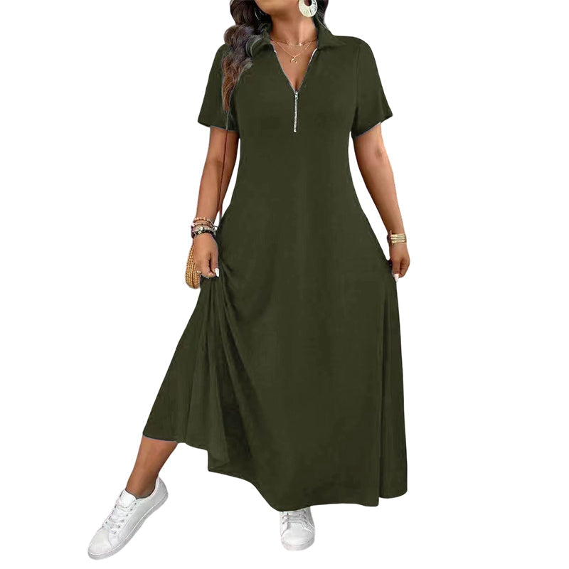 Women's Casual Solid Color Zipper Maxi Dress
