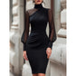 Women's Mock Neck Mesh Bodycon Dress