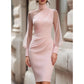 Women's Mock Neck Mesh Bodycon Dress