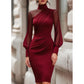 Women's Mock Neck Mesh Bodycon Dress