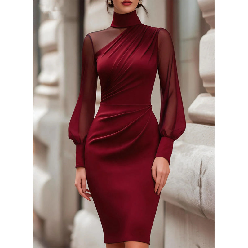 Women's Mock Neck Mesh Bodycon Dress