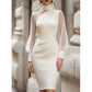 Women's Mock Neck Mesh Bodycon Dress