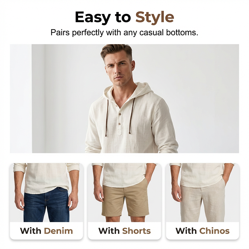 Men's Casual Long Sleeve Breathable Hooded Shirt