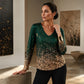 Women's V-Neck Gradient Print Long Sleeve Shirt
