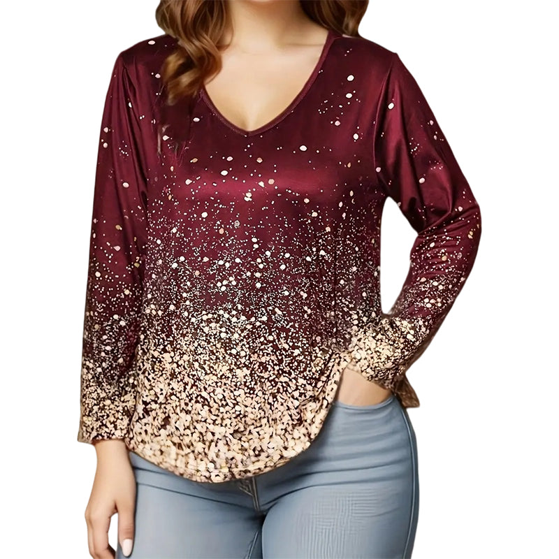 Women's V-Neck Gradient Print Long Sleeve Shirt