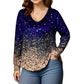 Women's V-Neck Gradient Print Long Sleeve Shirt