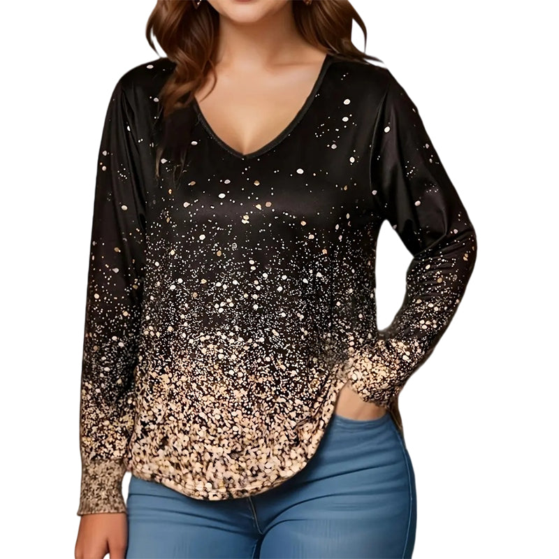 Women's V-Neck Gradient Print Long Sleeve Shirt