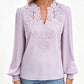 Women V Neck Lace Blouse Long Sleeve Swiss Dot Casual T Shirts Top