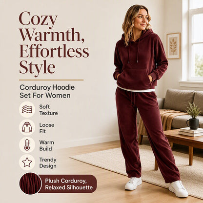 Women's Corduroy Hooded Sweatshirt with Pockets
