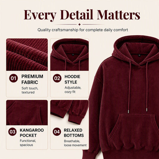 Women's Corduroy Hooded Sweatshirt with Pockets
