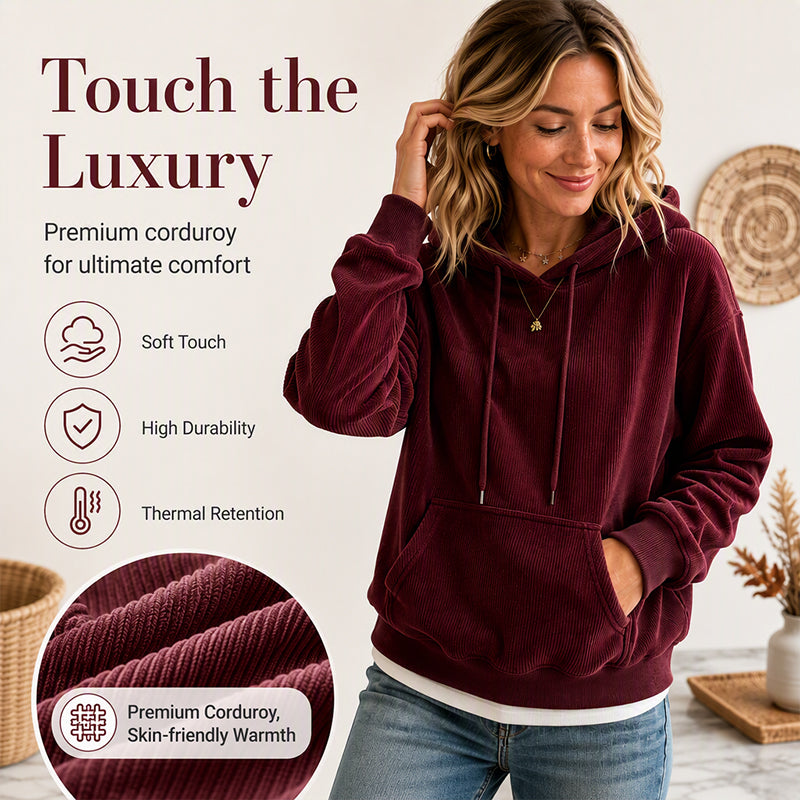 Women's Corduroy Hooded Sweatshirt with Pockets