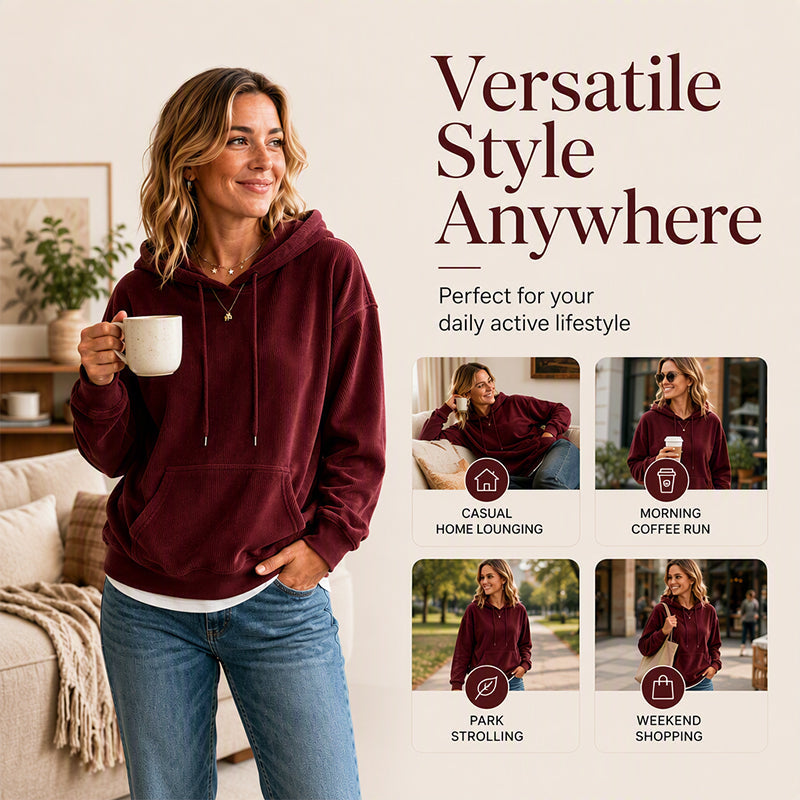 Women's Corduroy Hooded Sweatshirt with Pockets