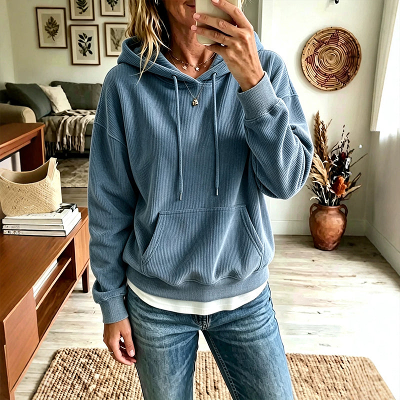 Women's Corduroy Hooded Sweatshirt with Pockets